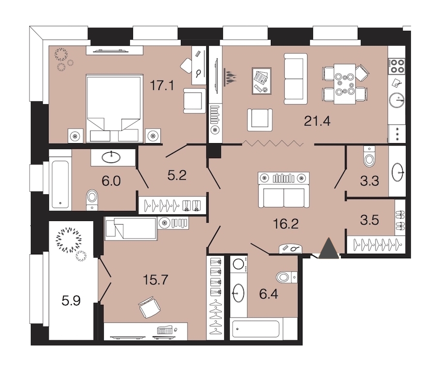 2-комнатная, 95 м² — ЖК ЖК Futurist (Футурист)
