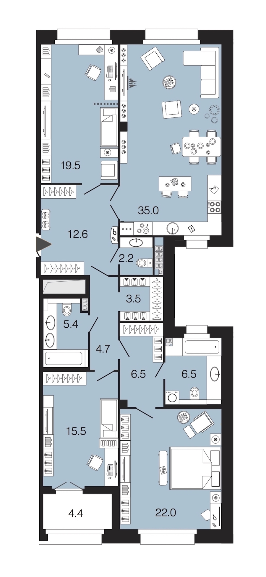 3-комнатная, 133 м² — ЖК ЖК Futurist (Футурист)