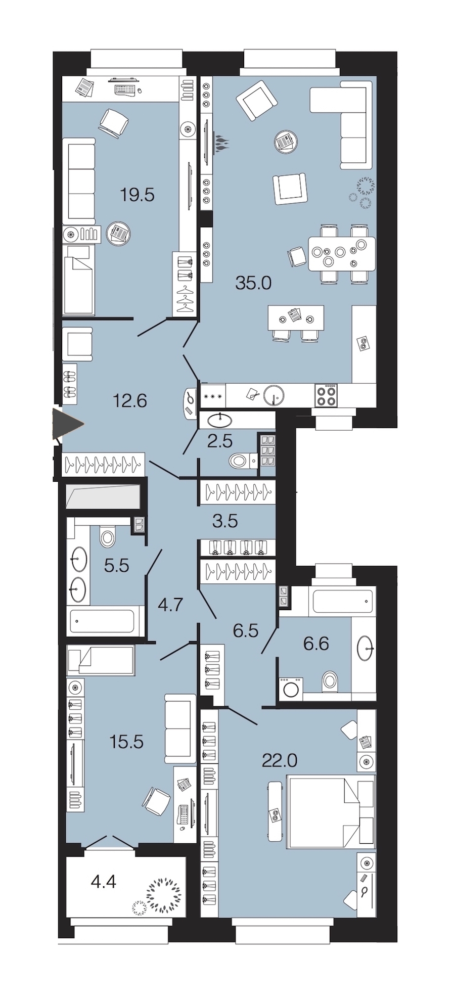 3-комнатная, 134 м² — ЖК ЖК Futurist (Футурист)