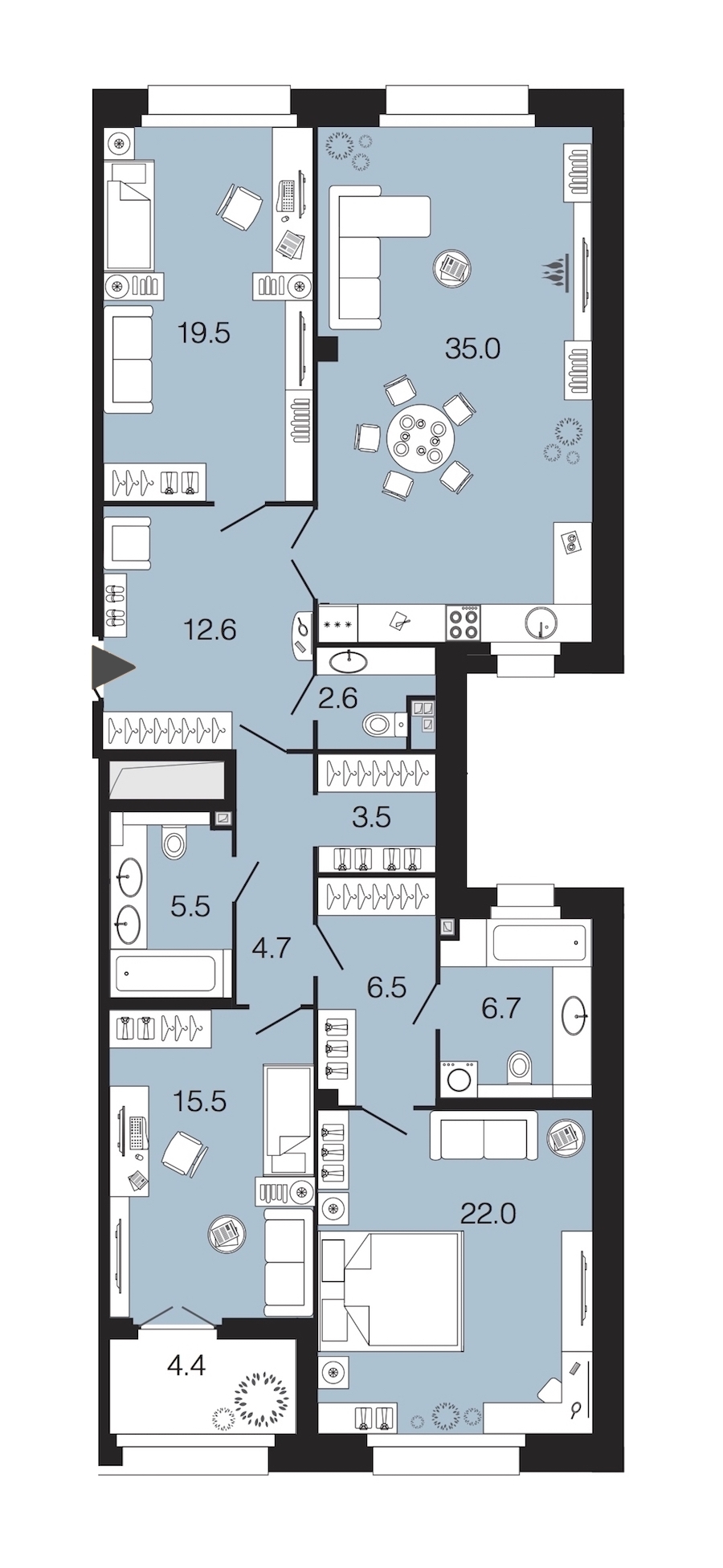3-комнатная, 134 м² — ЖК ЖК Futurist (Футурист)