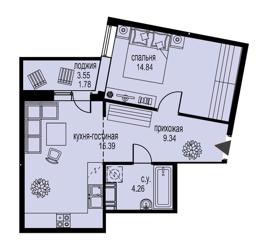 1-комнатная, 46 м² — ЖК ЖК ID Мурино (Айди Мурино)