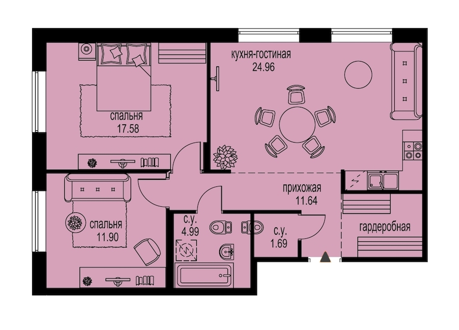 2-комнатная, 73 м² — ЖК ЖК ID Мурино (Айди Мурино)