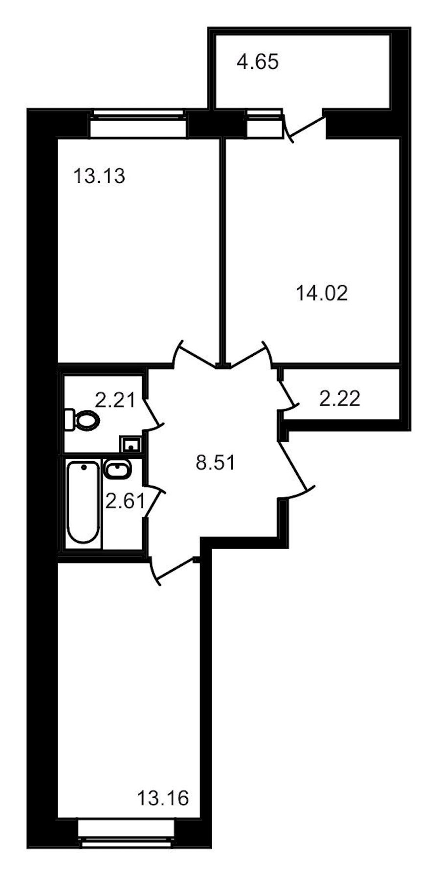 2-комнатная, 61 м² — ЖК ЖК Северный