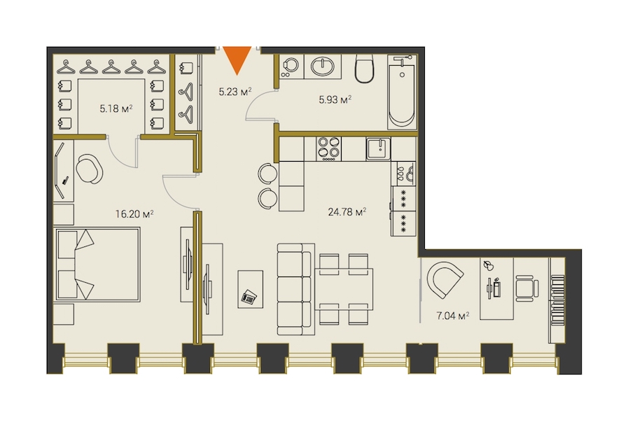 1-комнатная, 64 м² — ЖК ЖК Legenda Институтский (Институтский, 16)
