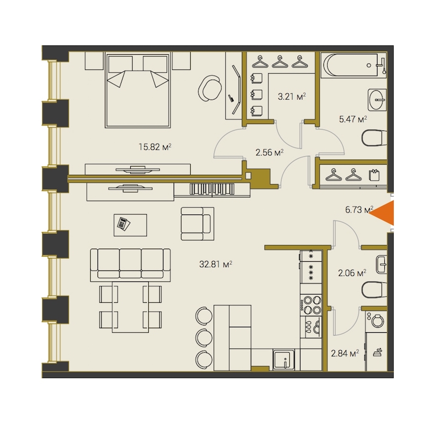 1-комнатная, 72 м² — ЖК ЖК Legenda Институтский (Институтский, 16)