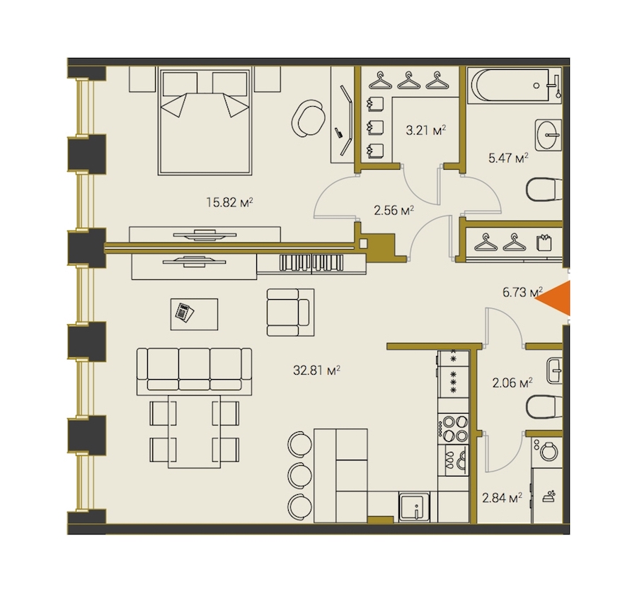 1-комнатная, 72 м² — ЖК ЖК Legenda Институтский (Институтский, 16)
