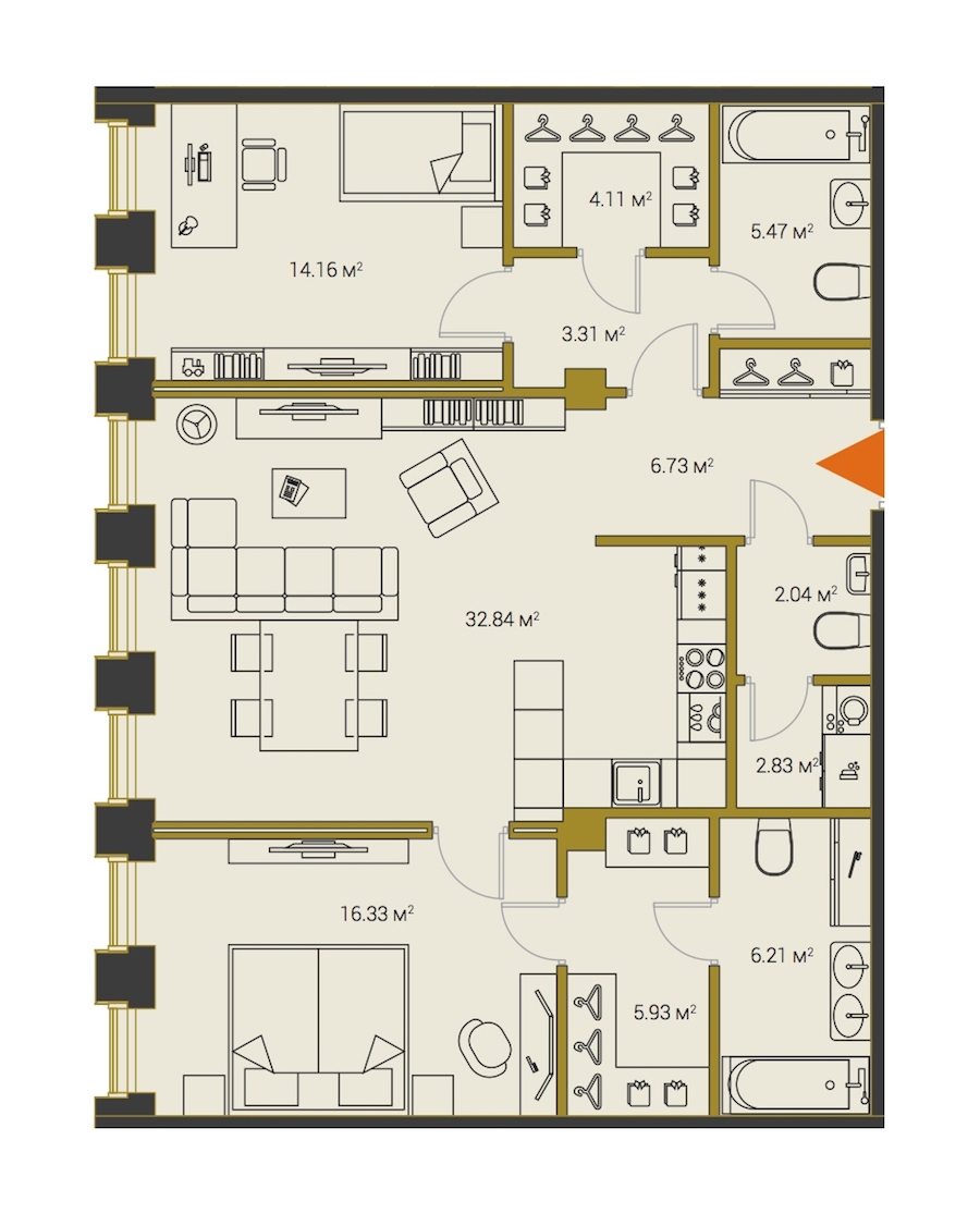 2-комнатная, 100 м² — ЖК ЖК Legenda Институтский (Институтский, 16)