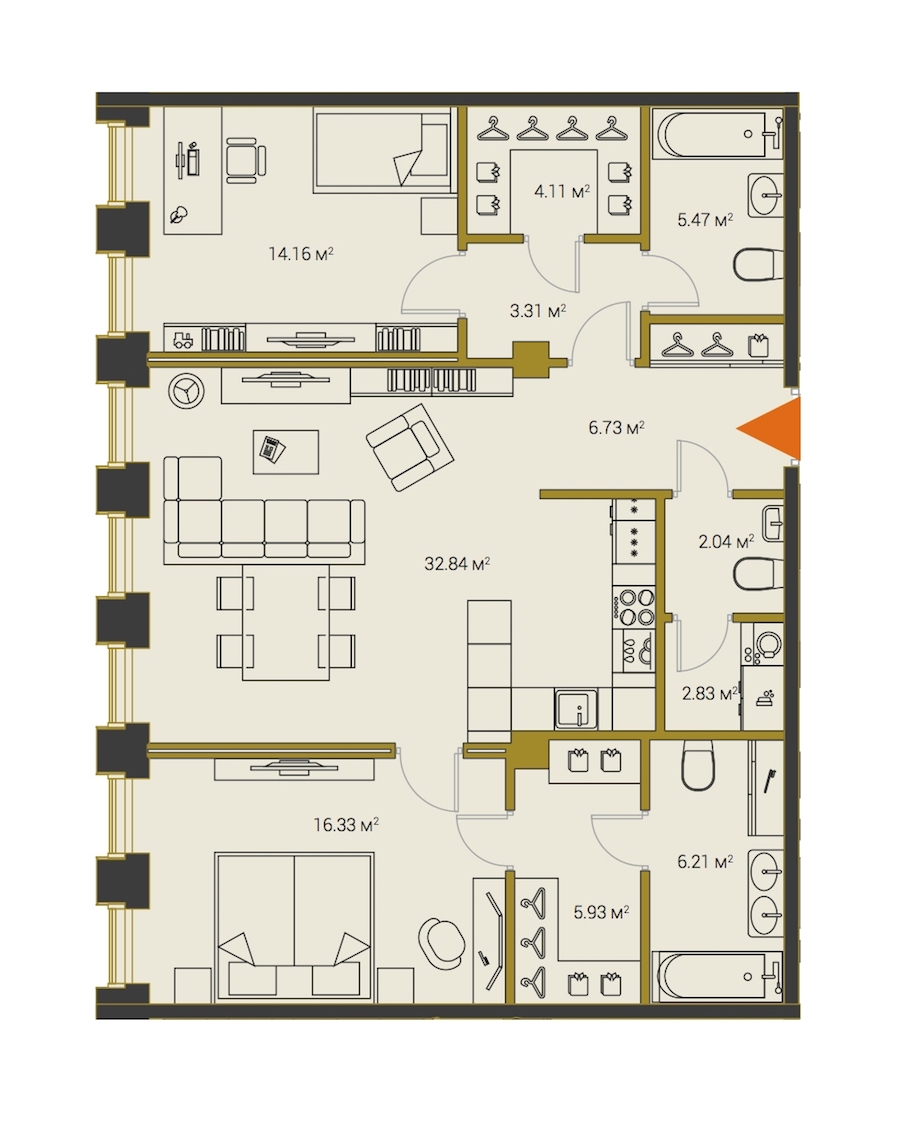 2-комнатная, 100 м² — ЖК ЖК Legenda Институтский (Институтский, 16)