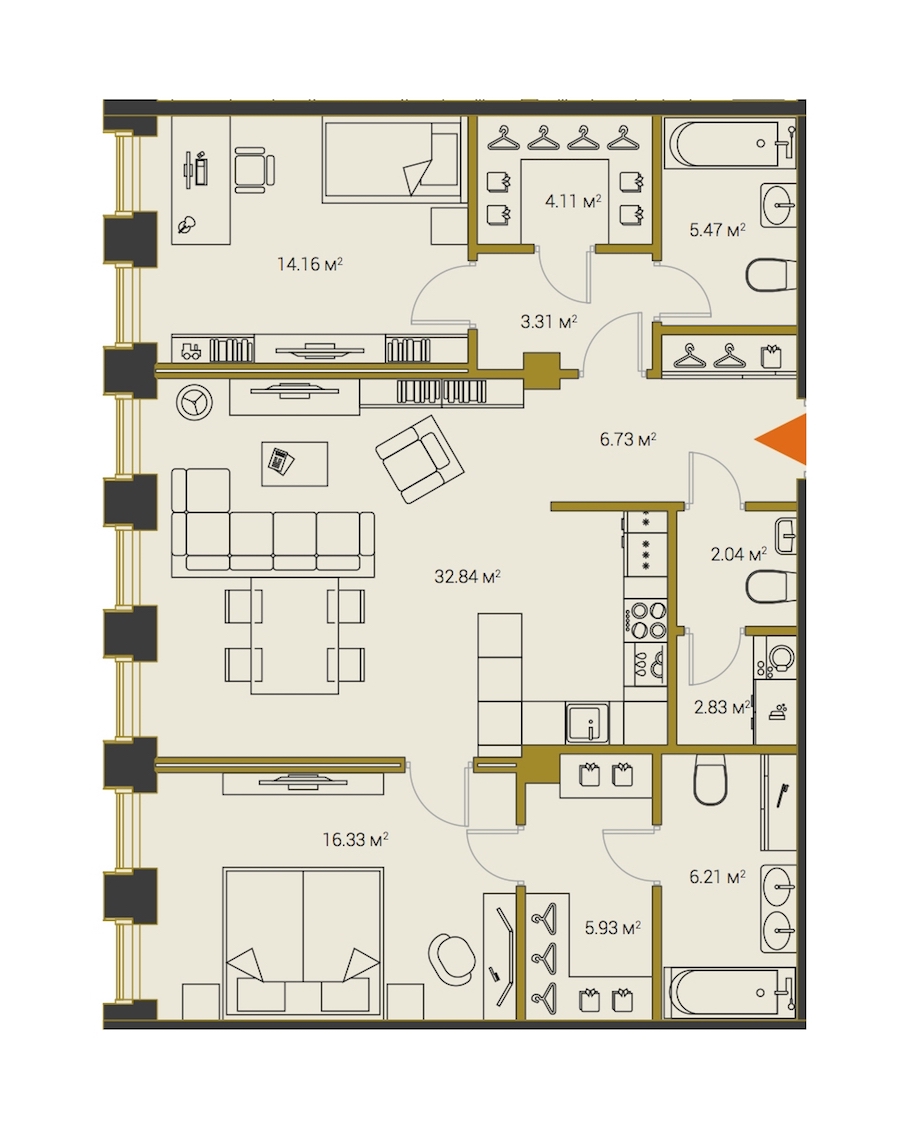 2-комнатная, 100 м² — ЖК ЖК Legenda Институтский (Институтский, 16)