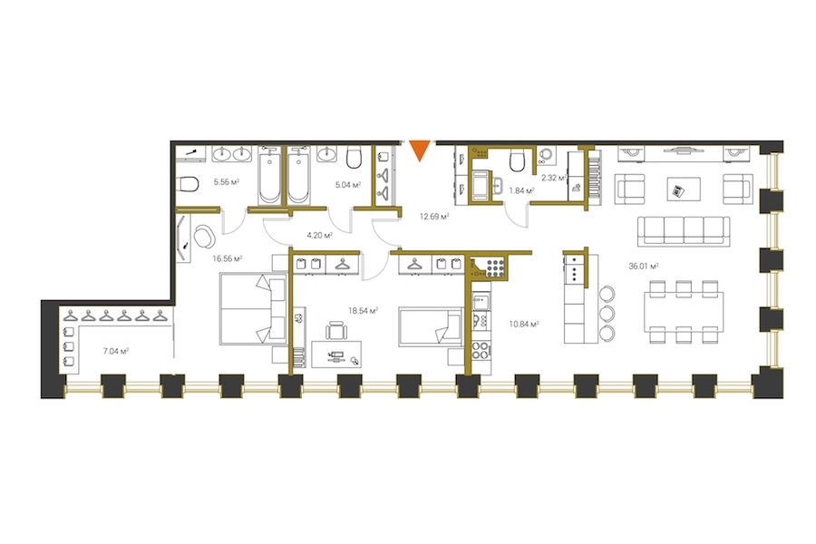 3-комнатная, 121 м² — ЖК ЖК Legenda Институтский (Институтский, 16)