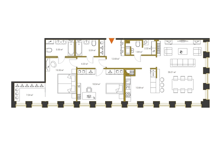 3-комнатная, 121 м² — ЖК ЖК Legenda Институтский (Институтский, 16)