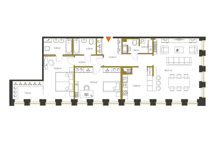 3-комнатная, 121 м² — ЖК ЖК Legenda Институтский (Институтский, 16)
