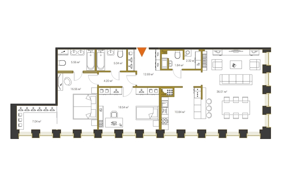 3-комнатная, 121 м² — ЖК ЖК Legenda Институтский (Институтский, 16)