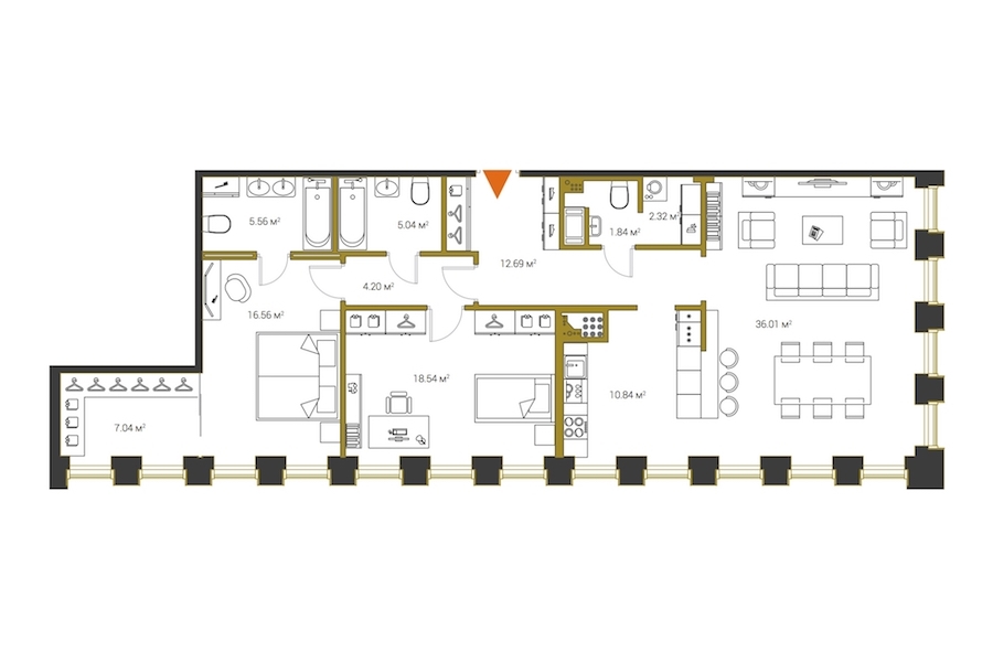 3-комнатная, 121 м² — ЖК ЖК Legenda Институтский (Институтский, 16)