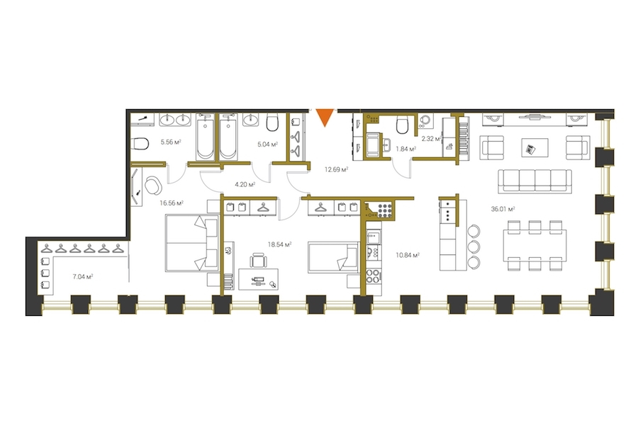 3-комнатная, 121 м² — ЖК ЖК Legenda Институтский (Институтский, 16)