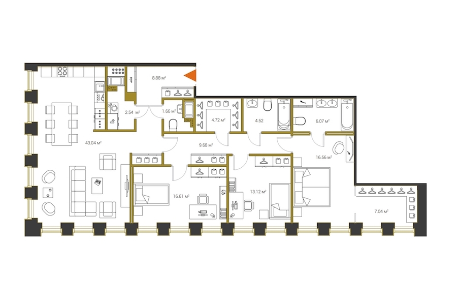 3-комнатная, 134 м² — ЖК ЖК Legenda Институтский (Институтский, 16)