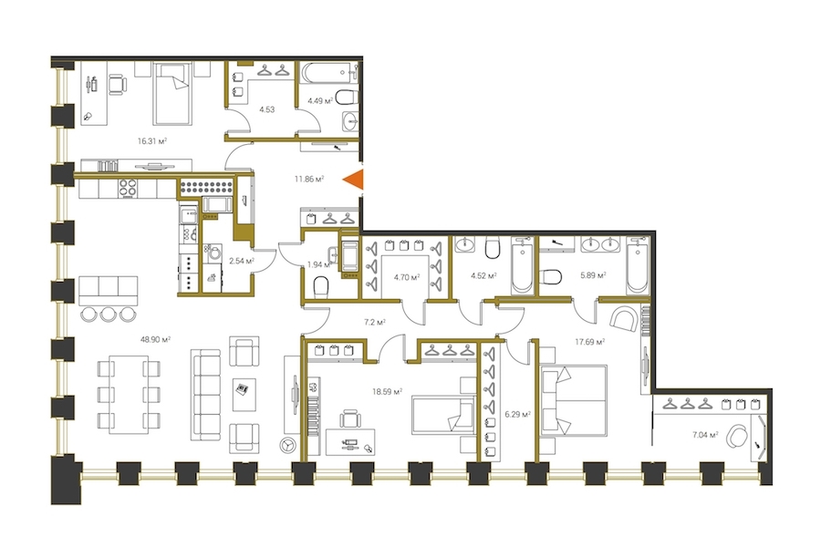 3-комнатная, 163 м² — ЖК ЖК Legenda Институтский (Институтский, 16)