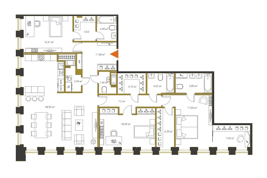 3-комнатная, 163 м² — ЖК ЖК Legenda Институтский (Институтский, 16)