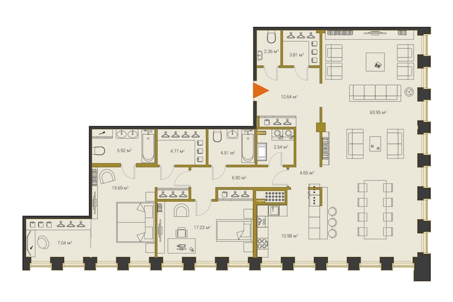 3-комнатная, 165 м² — ЖК ЖК Legenda Институтский (Институтский, 16)