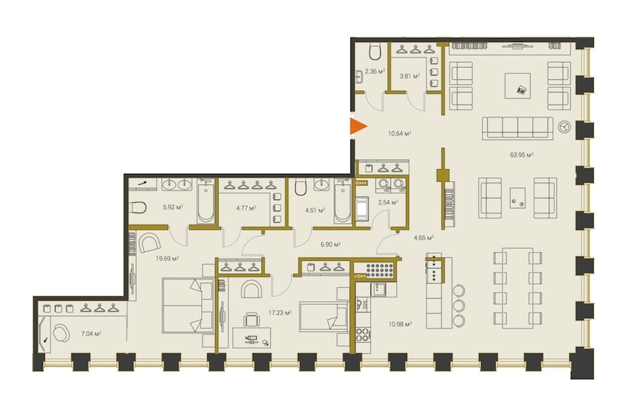 3-комнатная, 165 м² — ЖК ЖК Legenda Институтский (Институтский, 16)