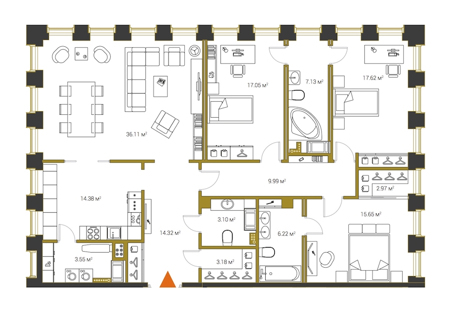 4-комнатная, 151 м² — ЖК ЖК Legenda Институтский (Институтский, 16)