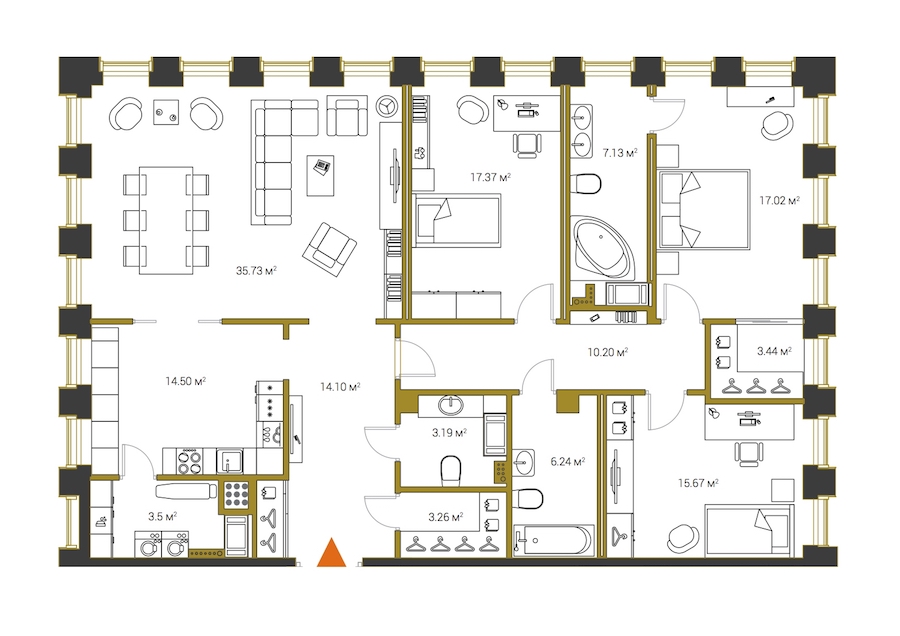 4-комнатная, 151 м² — ЖК ЖК Legenda Институтский (Институтский, 16)