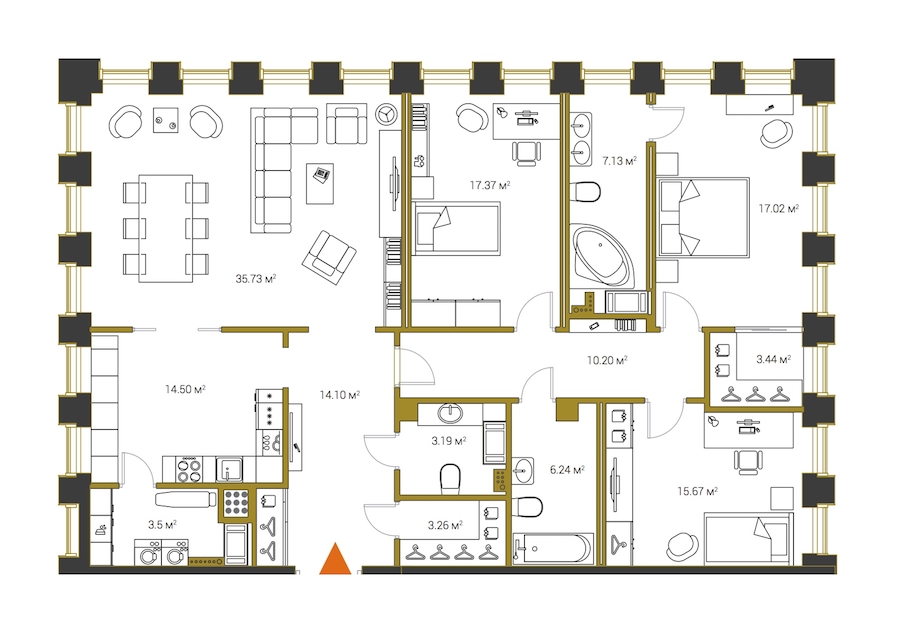 4-комнатная, 151 м² — ЖК ЖК Legenda Институтский (Институтский, 16)