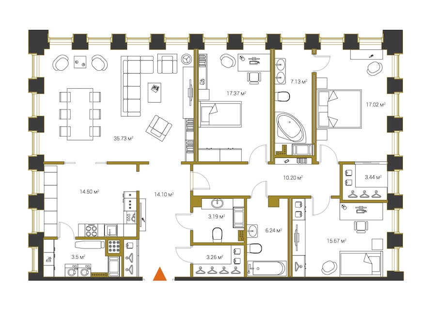 4-комнатная, 151 м² — ЖК ЖК Legenda Институтский (Институтский, 16)