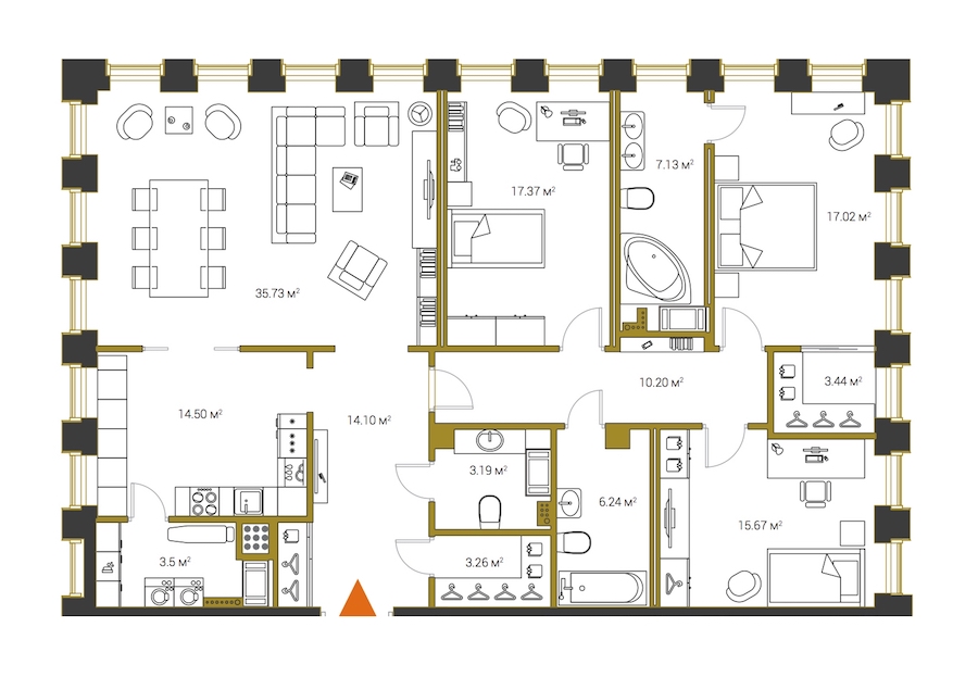 4-комнатная, 151 м² — ЖК ЖК Legenda Институтский (Институтский, 16)