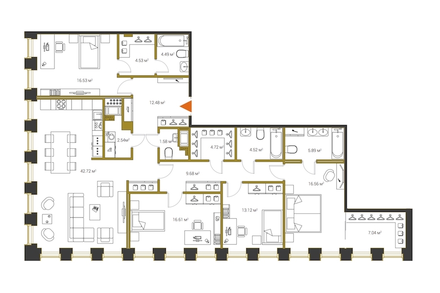 4-комнатная, 163 м² — ЖК ЖК Legenda Институтский (Институтский, 16)