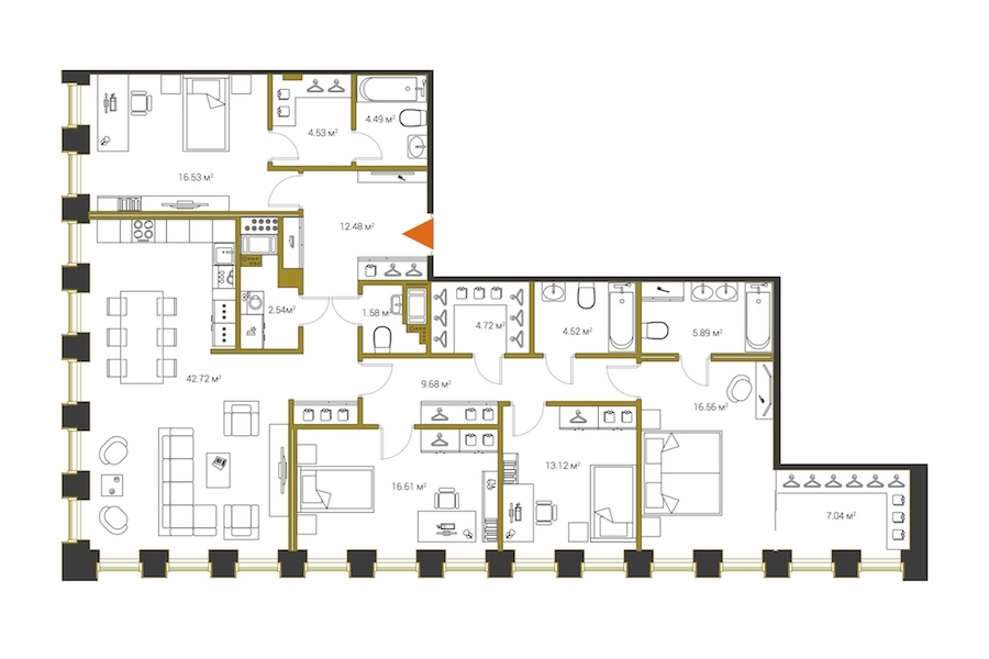 4-комнатная, 163 м² — ЖК ЖК Legenda Институтский (Институтский, 16)