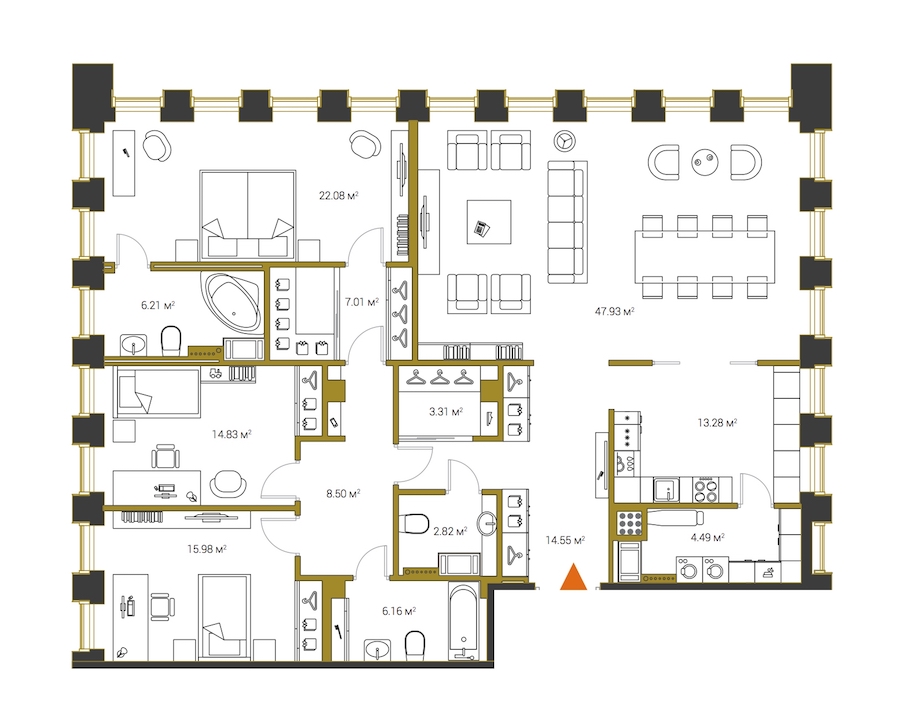 4-комнатная, 167 м² — ЖК ЖК Legenda Институтский (Институтский, 16)