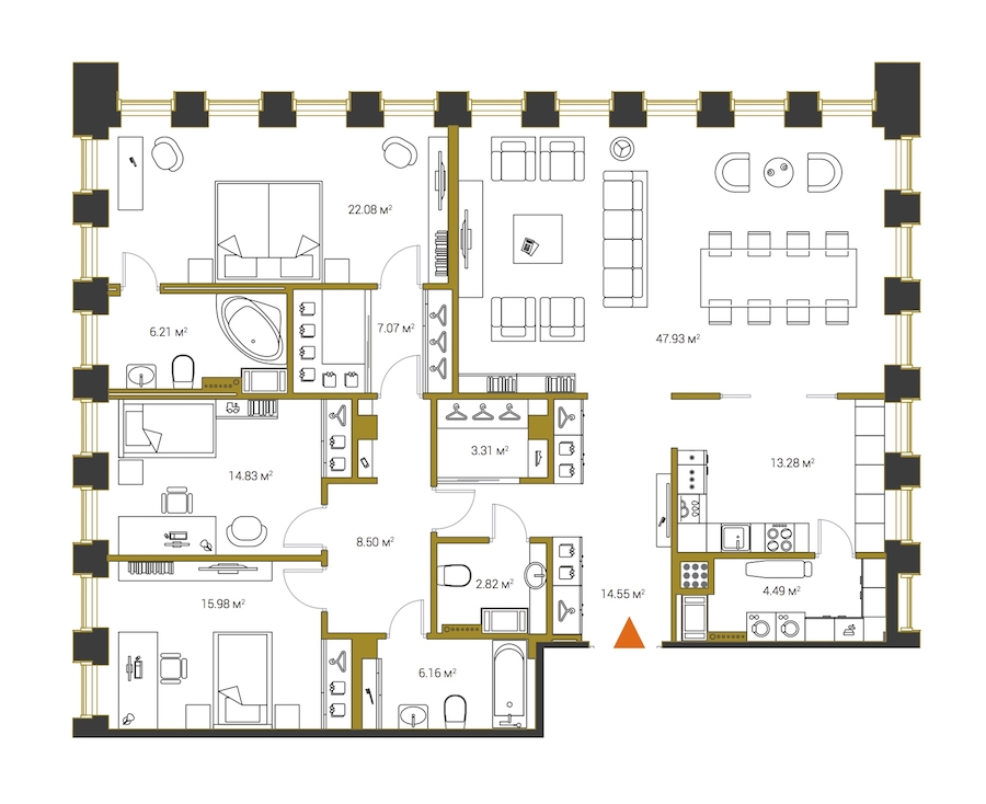 4-комнатная, 167 м² — ЖК ЖК Legenda Институтский (Институтский, 16)
