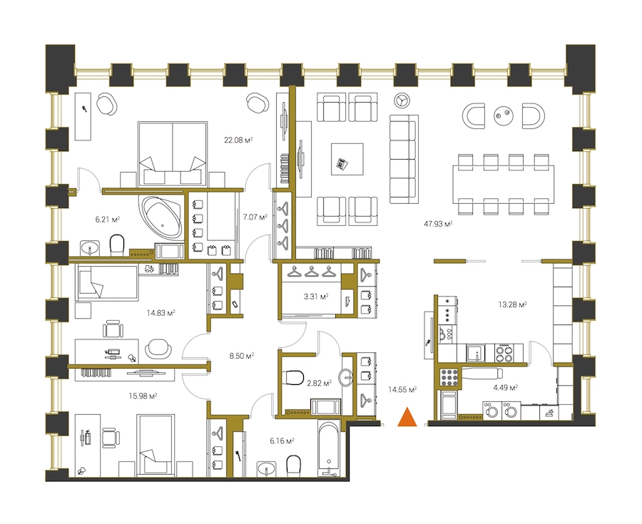 4-комнатная, 167 м² — ЖК ЖК Legenda Институтский (Институтский, 16)