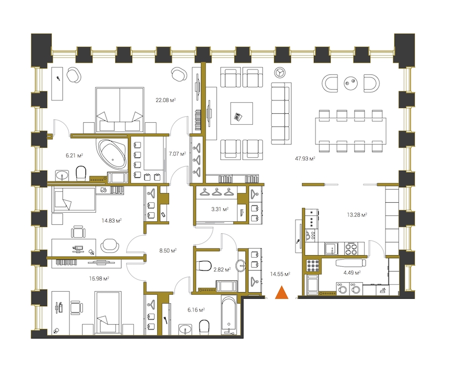 4-комнатная, 167 м² — ЖК ЖК Legenda Институтский (Институтский, 16)