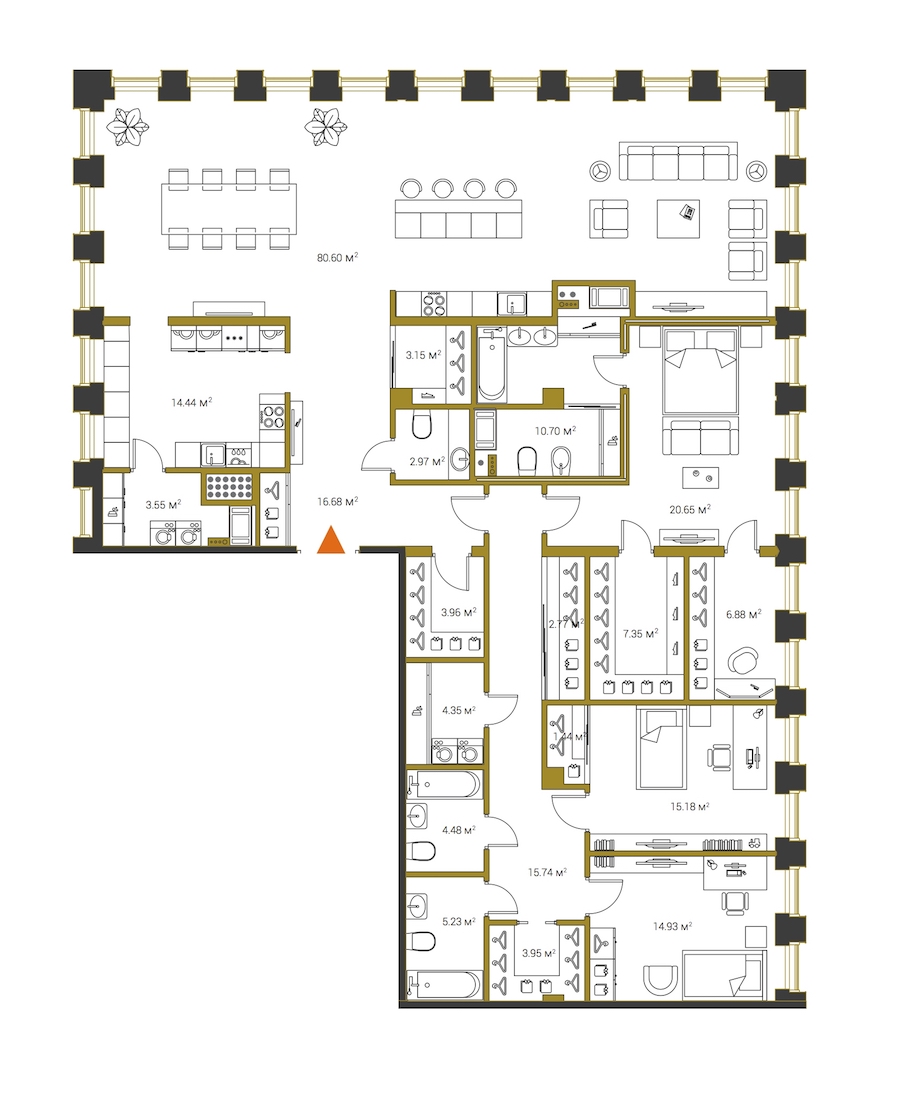4-комнатная, 239 м² — ЖК ЖК Legenda Институтский (Институтский, 16)
