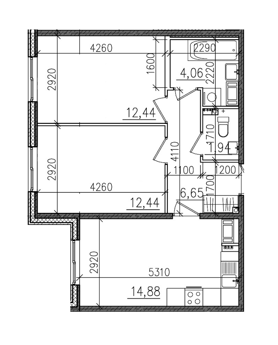 2-комнатная, 52 м² — ЖК ЖК Янила Драйв