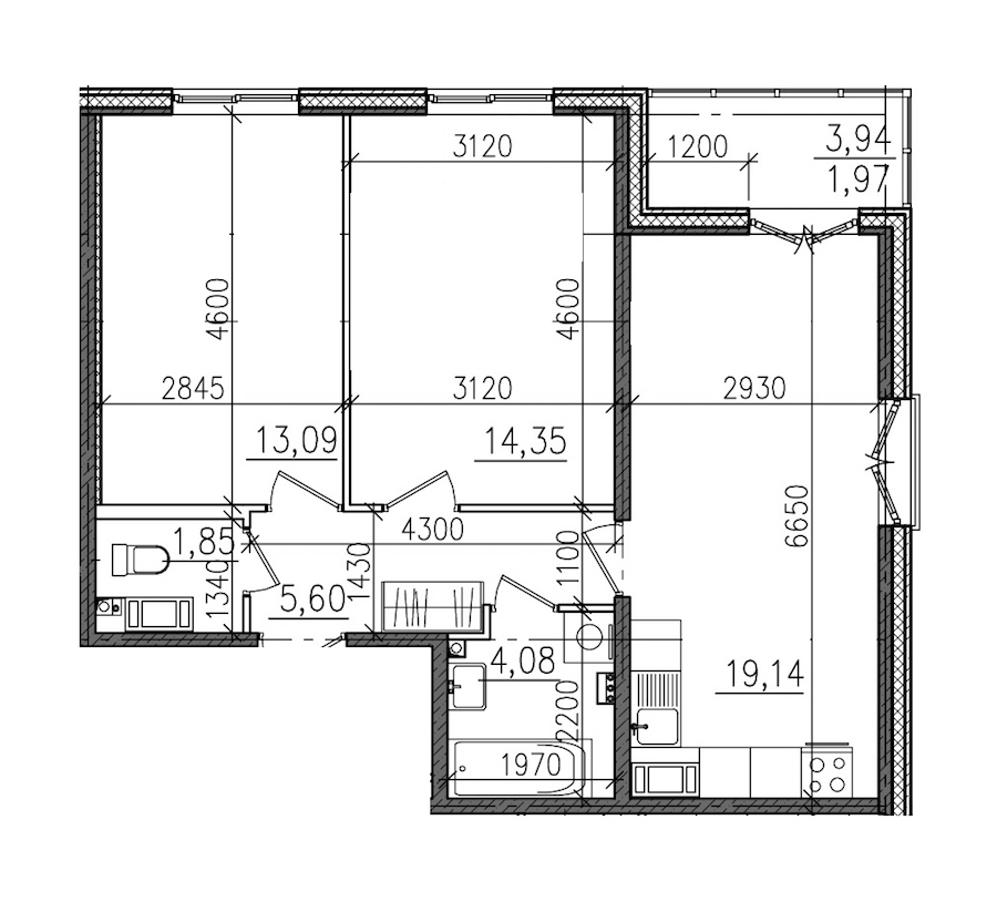 2-комнатная, 60 м² — ЖК ЖК Янила Драйв