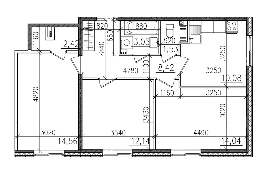 3-комнатная, 66 м² — ЖК ЖК Янила Драйв