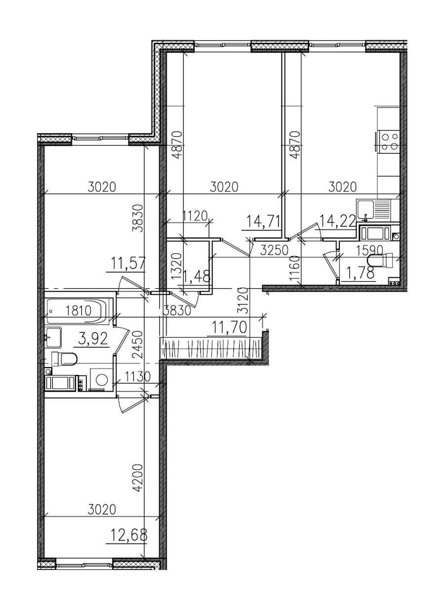 3-комнатная, 72 м² — ЖК ЖК Янила Драйв