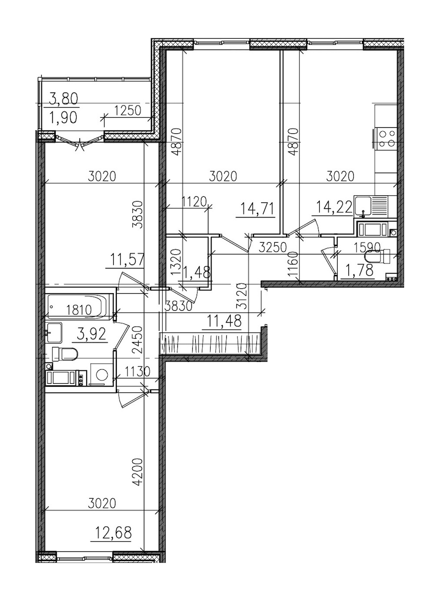 3-комнатная, 74 м² — ЖК ЖК Янила Драйв
