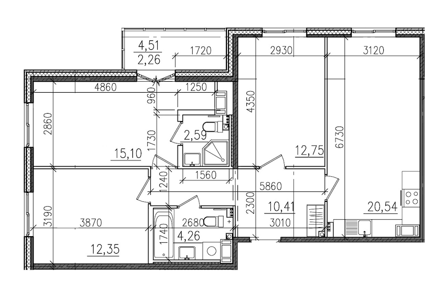 3-комнатная, 80 м² — ЖК ЖК Янила Драйв