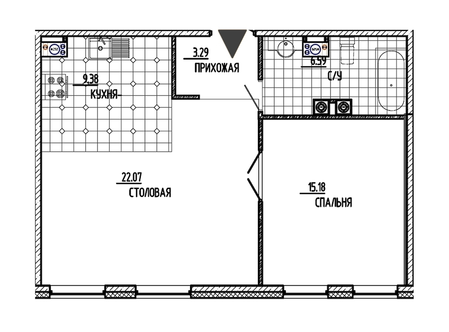 1-комнатная, 57 м² — ЖК ЖК Маленькая Франция