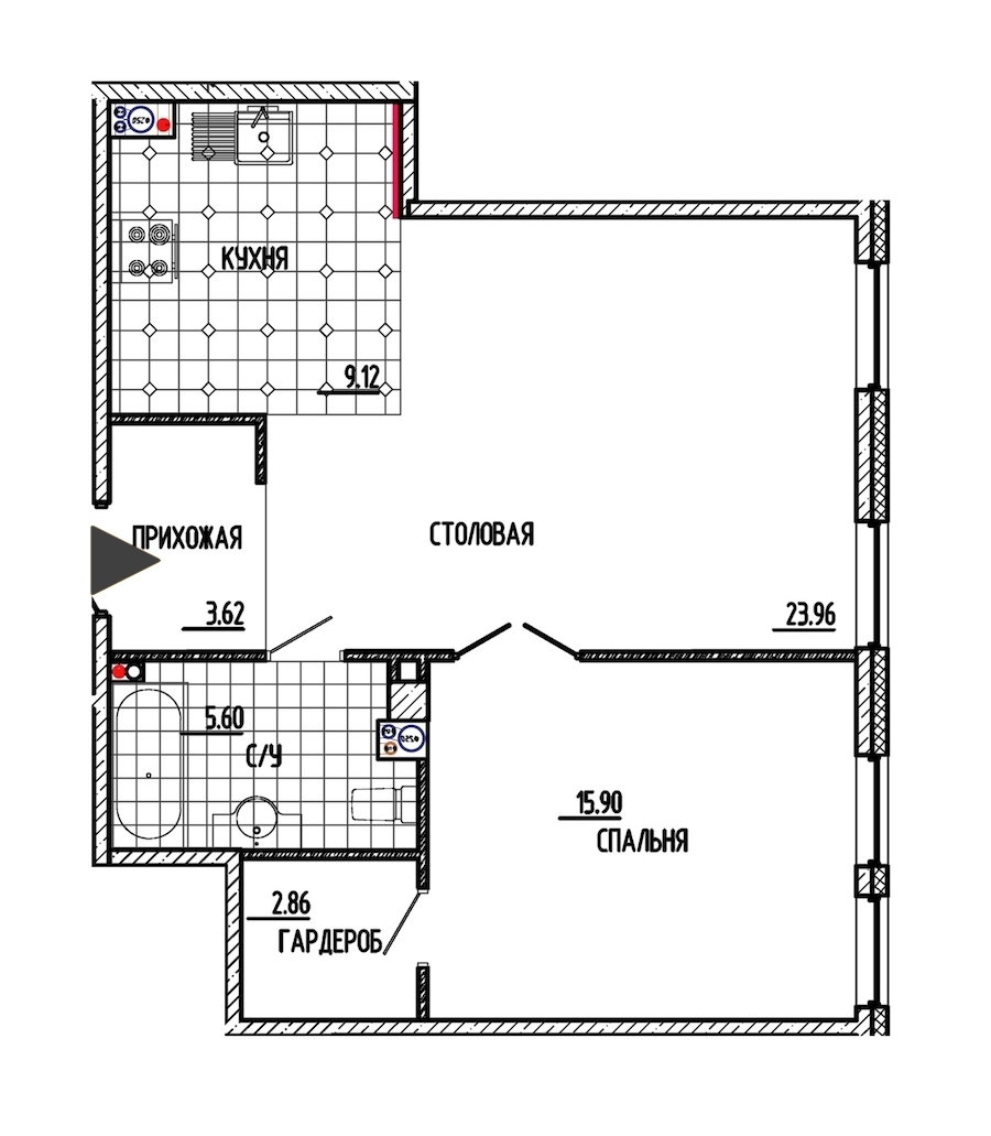 1-комнатная, 61 м² — ЖК ЖК Маленькая Франция