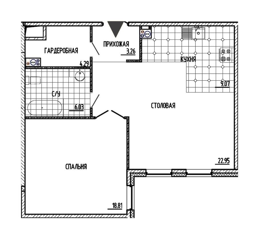 1-комнатная, 64 м² — ЖК ЖК Маленькая Франция