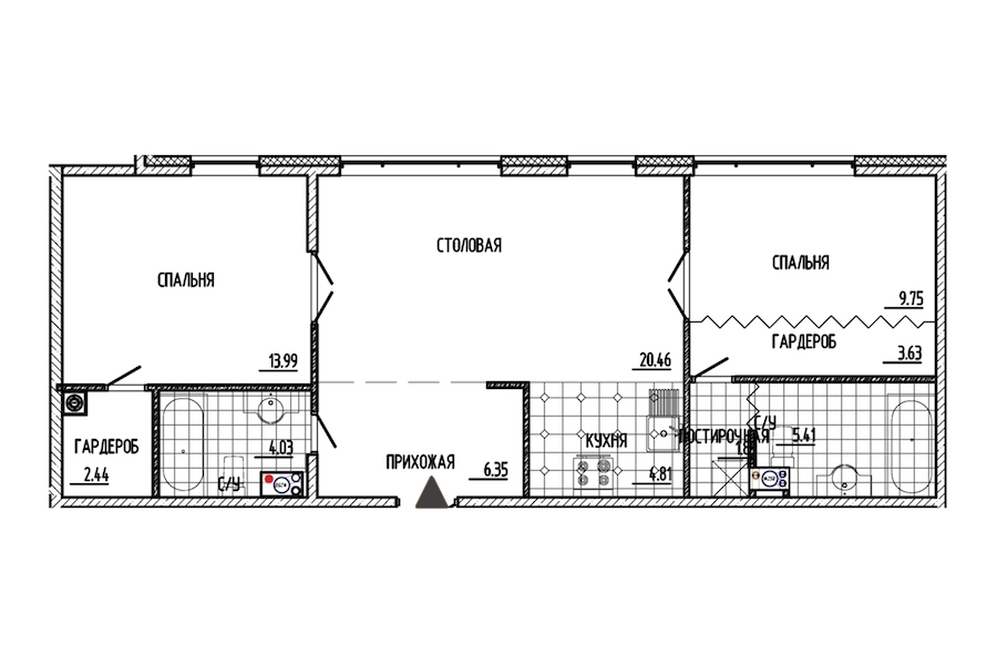 2-комнатная, 73 м² — ЖК ЖК Маленькая Франция
