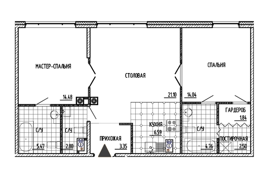 2-комнатная, 77 м² — ЖК ЖК Маленькая Франция