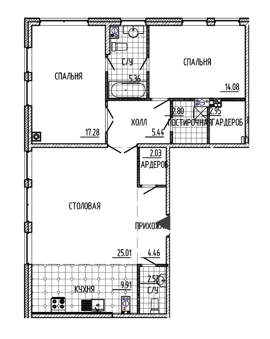 2-комнатная, 92 м² — ЖК ЖК Маленькая Франция