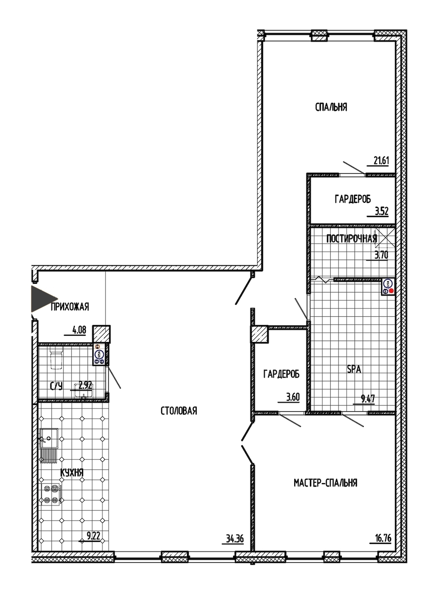 2-комнатная, 109 м² — ЖК ЖК Маленькая Франция