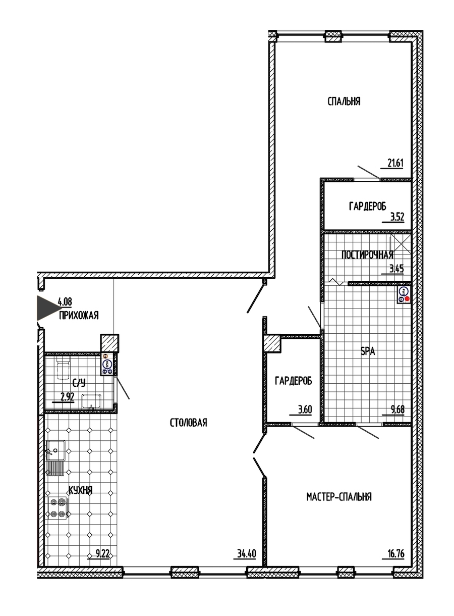 2-комнатная, 109 м² — ЖК ЖК Маленькая Франция